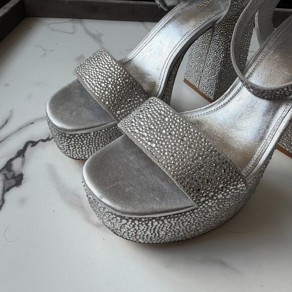 Larroude Dolly Crystal Sandal Platform Gray Suede Size 8 - Picture 4 of 9